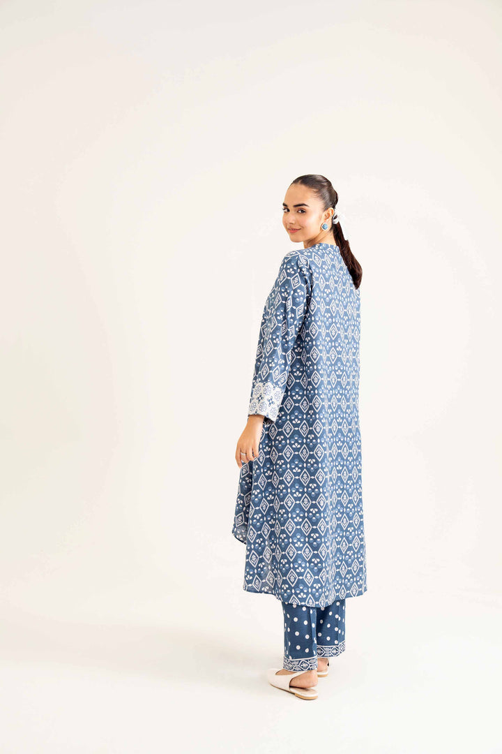 2 Piece Blue Karandi Printed Winter Suit