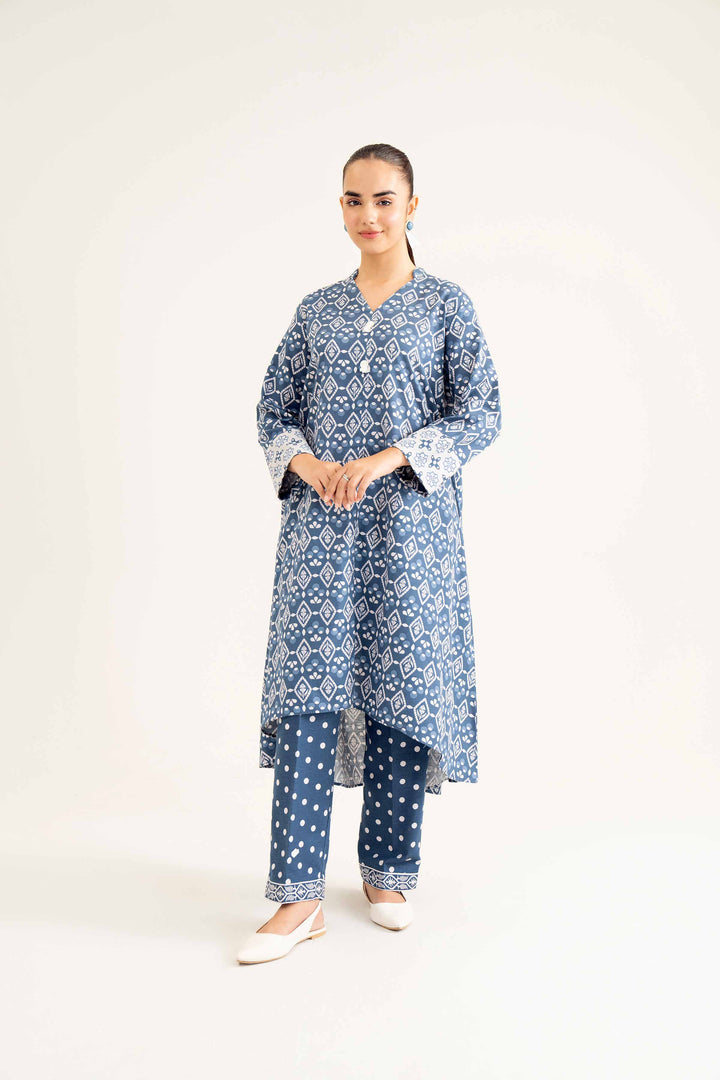 2 Piece Blue Karandi Printed Winter Suit