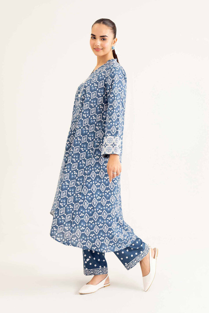 2 Piece Blue Karandi Printed Winter Suit