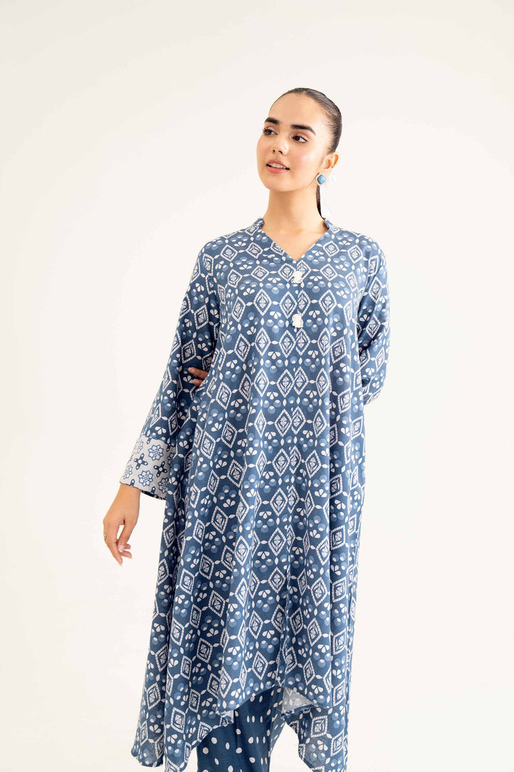 2 Piece Blue Karandi Printed Winter Suit