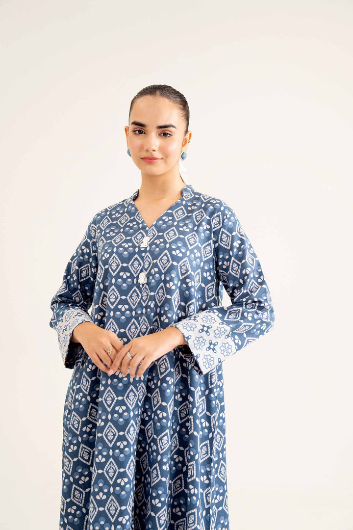 2 Piece Blue Karandi Printed Winter Suit