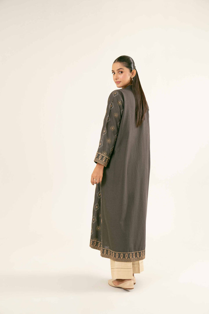 Embroidered Grey Karandi Shirt