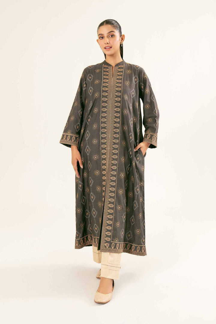 Embroidered Grey Karandi Shirt