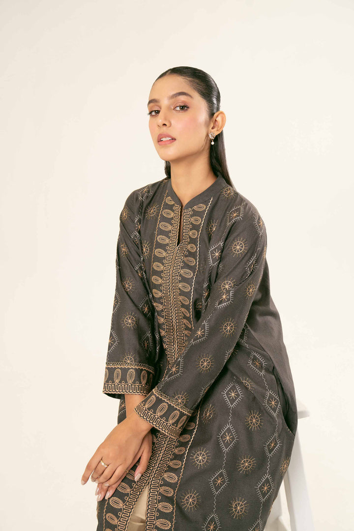 Embroidered Grey Karandi Shirt