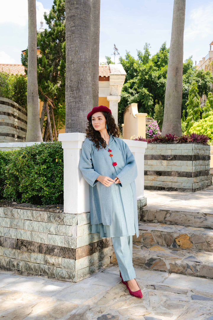 2 Piece Embroidered Sage Karandi Winter Suit