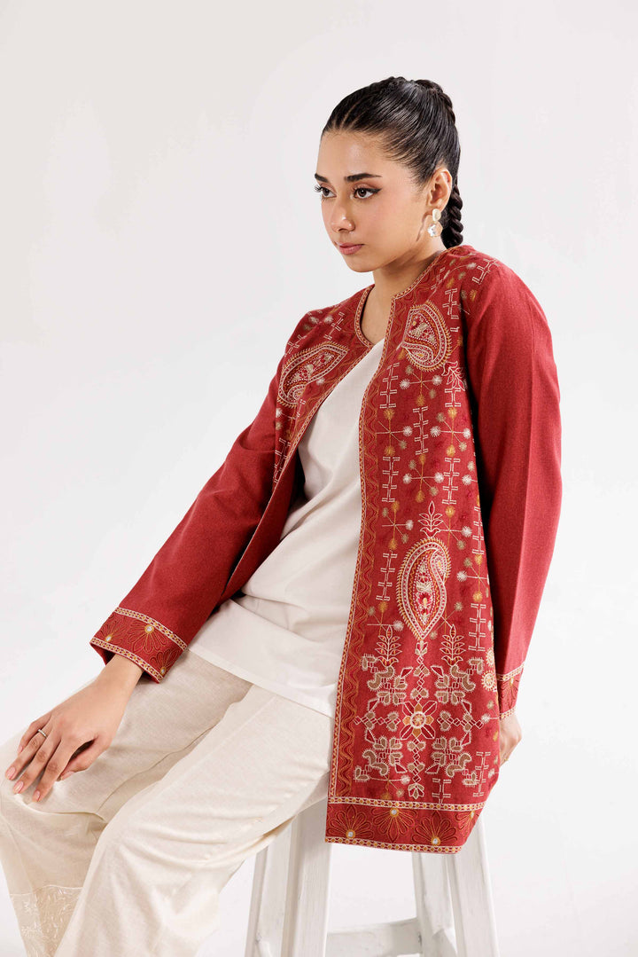 Karandi Maroon Embroidered Jacket