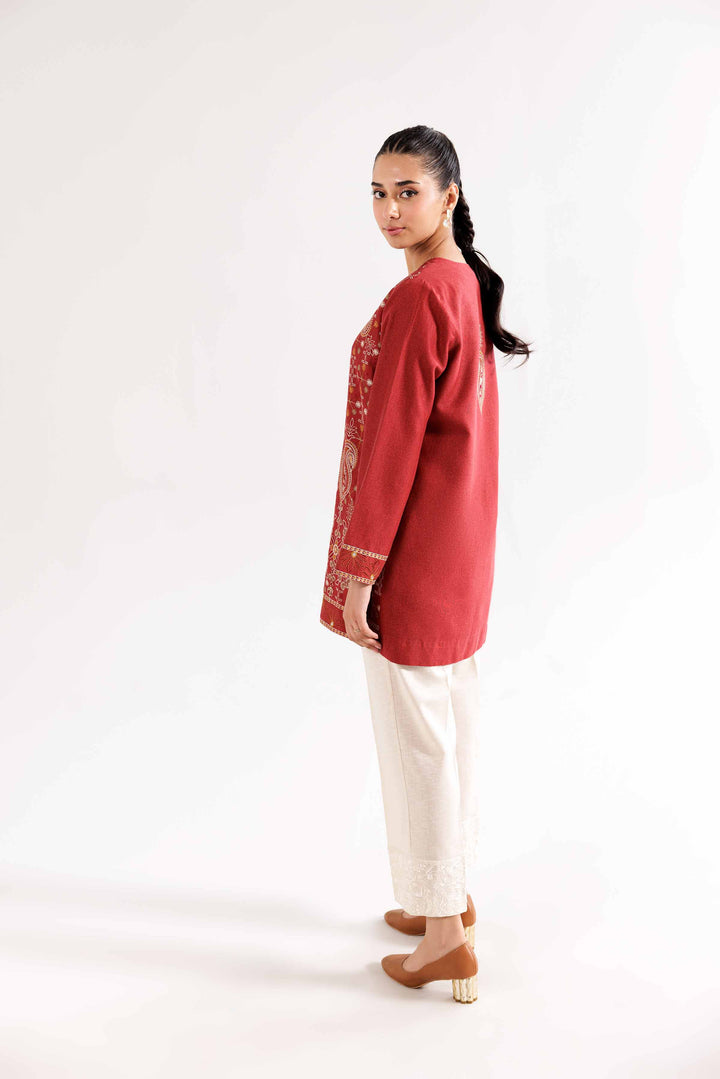 Karandi Maroon Embroidered Jacket