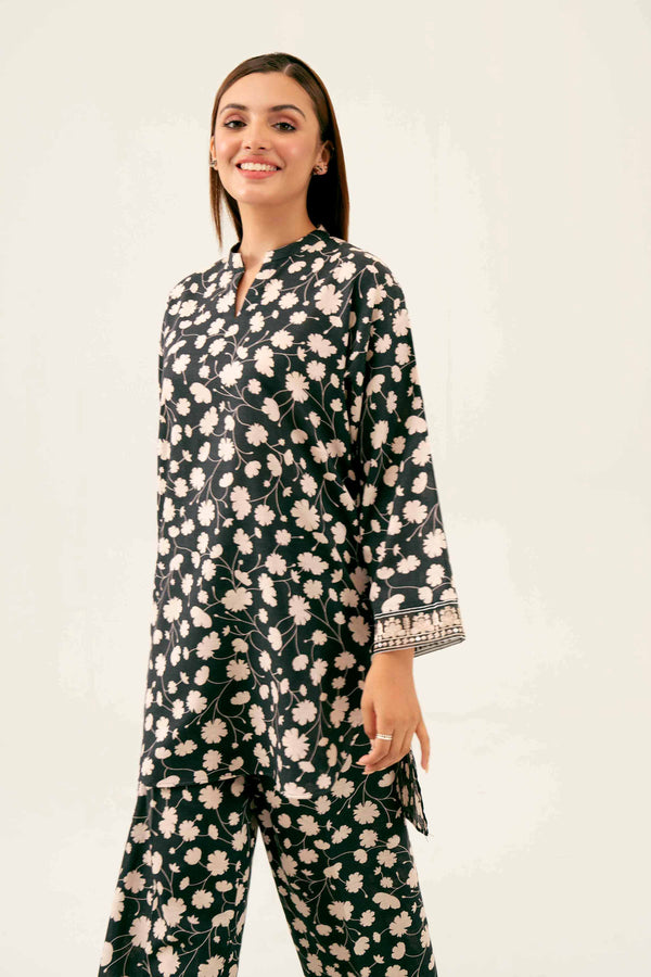 2 Piece Printed Embroidered Black Karandi Winter Suit