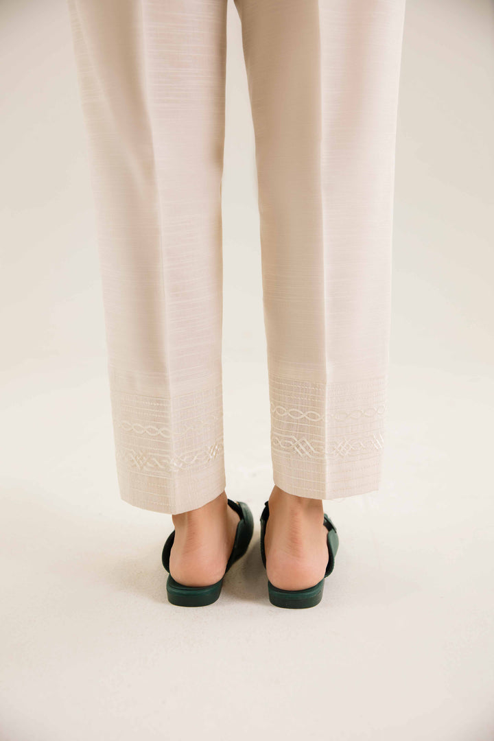 Off White Khaddar Embroidered Winter Trousers