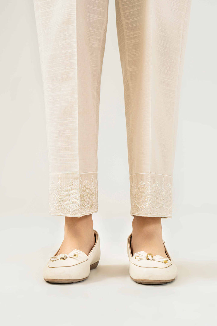 Off White Khaddar Embroidered Winter Trousers