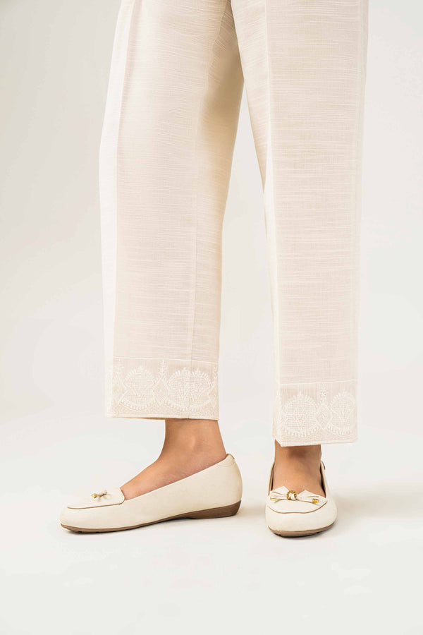 Off White Khaddar Embroidered Winter Trousers