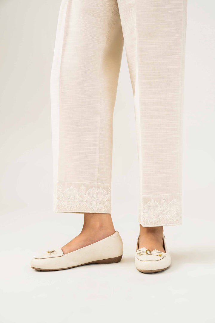 Off White Khaddar Embroidered Winter Trousers