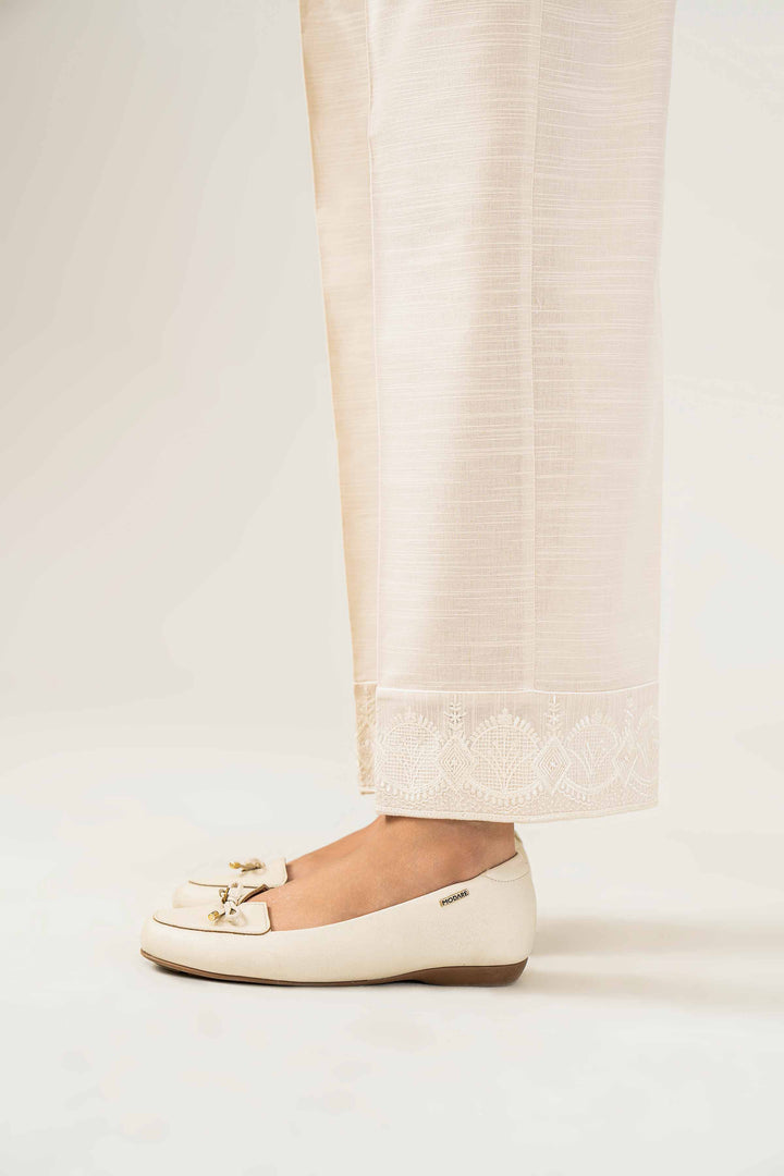 Off White Khaddar Embroidered Winter Trousers