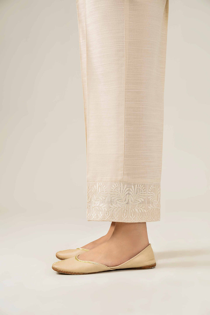 Off White Khaddar Embroidered Winter Trousers