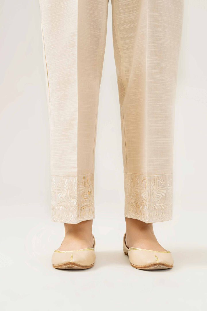 Off White Khaddar Embroidered Winter Trousers