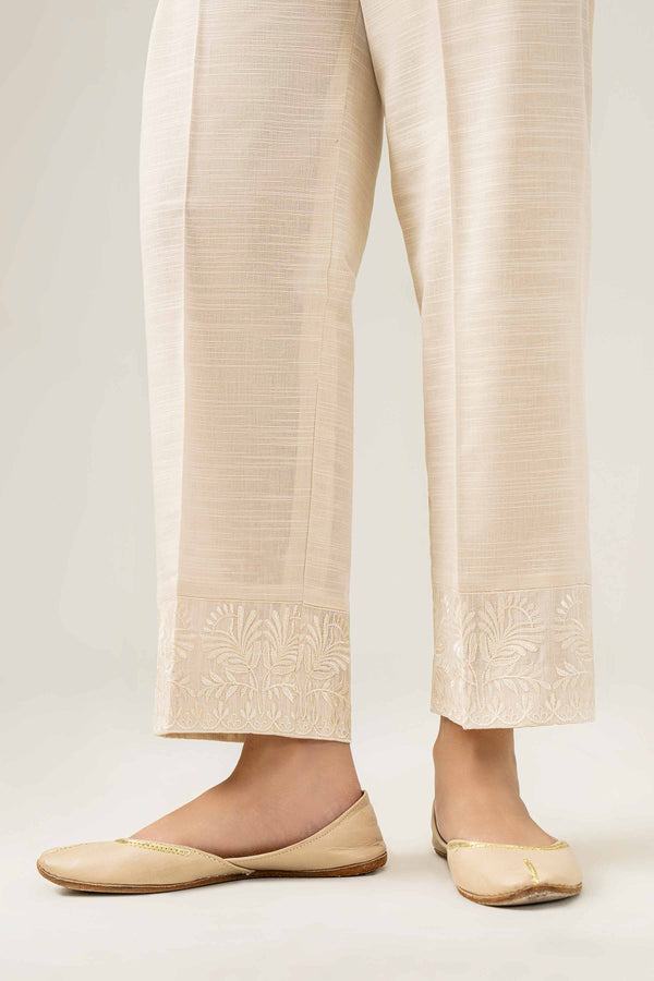 Off White Khaddar Embroidered Winter Trousers