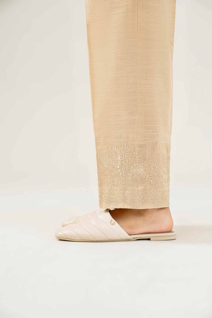 Beige Khaddar Embroidered Winter Trousers