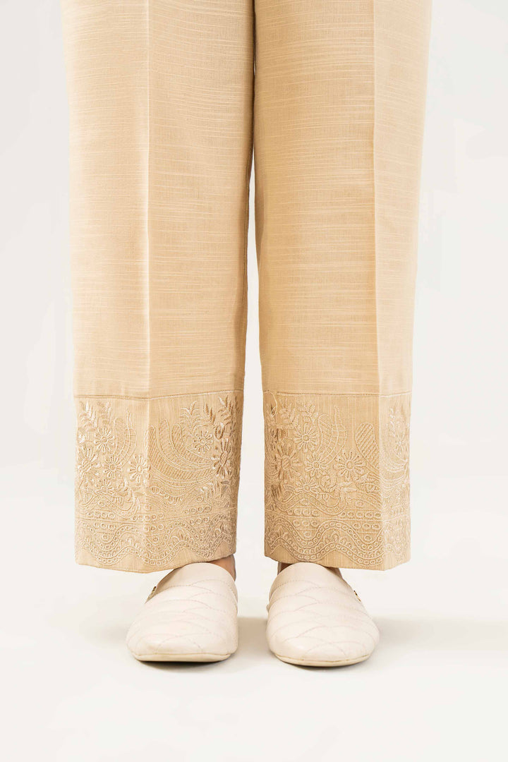 Beige Khaddar Embroidered Winter Trousers