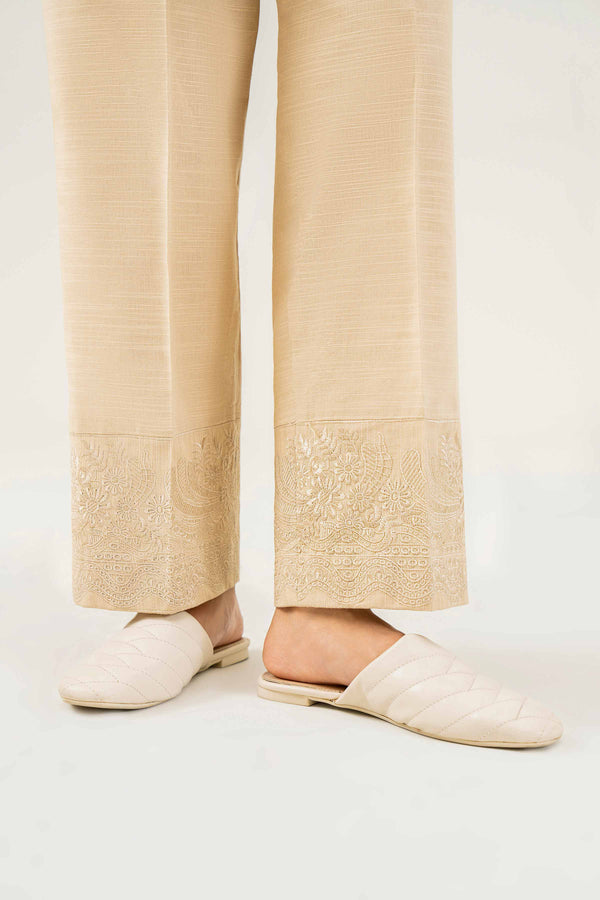 Beige Khaddar Embroidered Winter Trousers