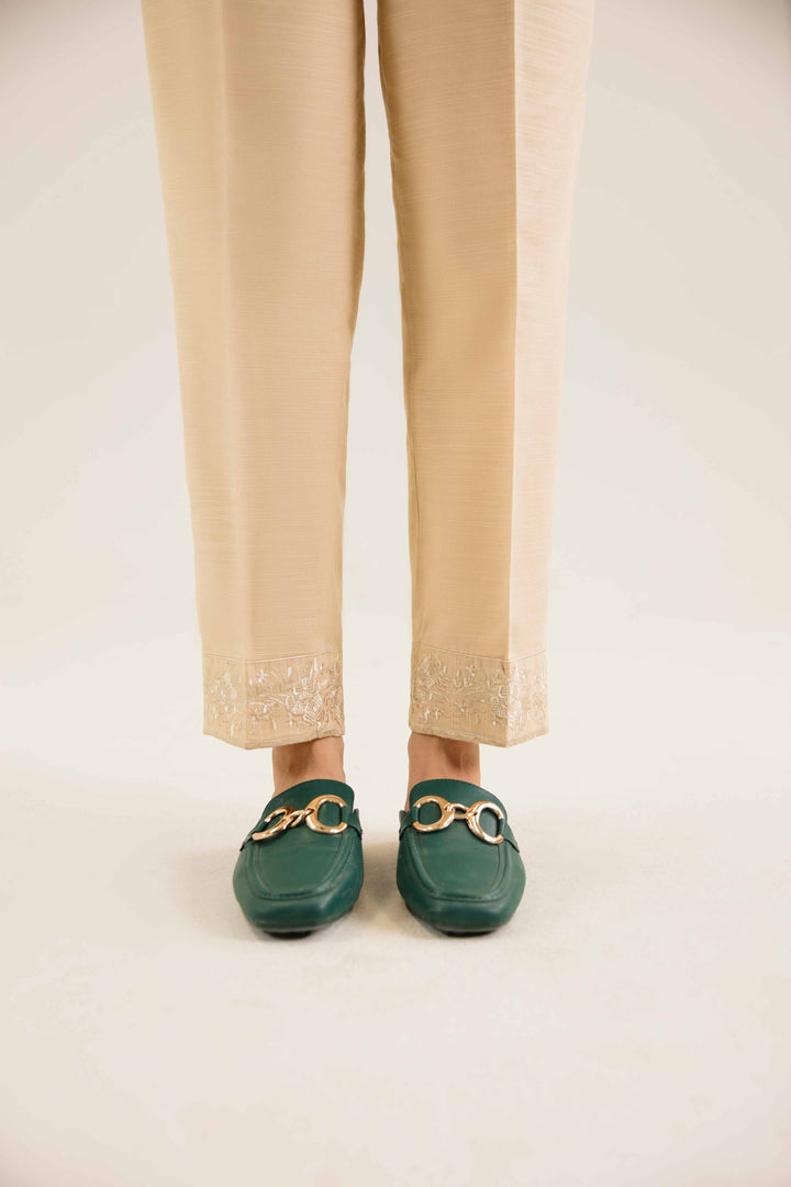 Beige Khaddar Embroidered Winter Trousers