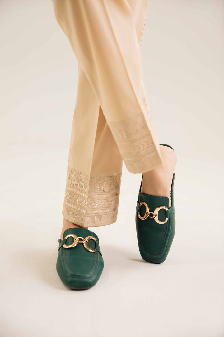 Beige Cambric Embroidered Winter Trousers