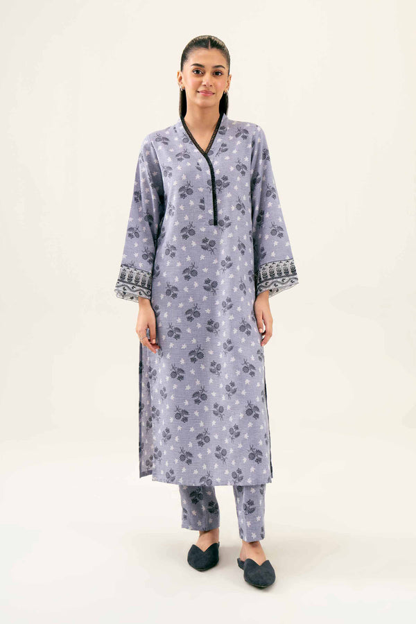 2 Piece Printed Embroidered Lavender Karandi Winter Suit