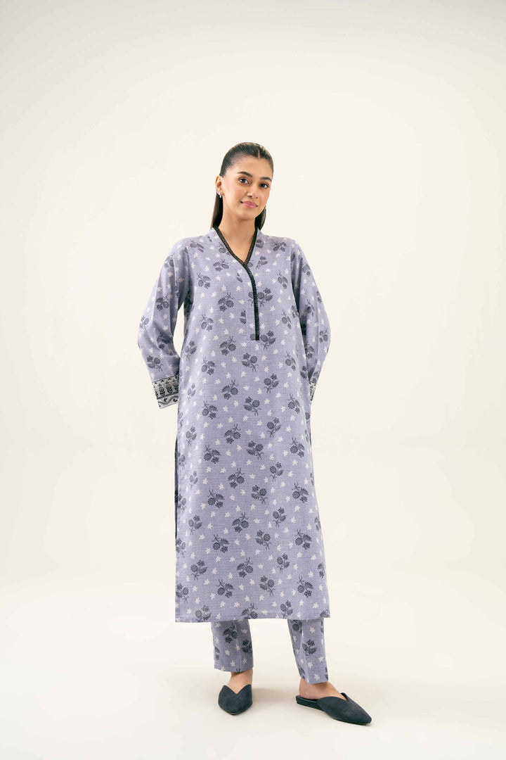 2 Piece Printed Embroidered Lavender Karandi Winter Suit