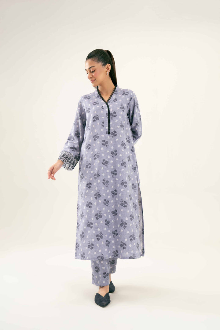 2 Piece Printed Embroidered Lavender Karandi Winter Suit