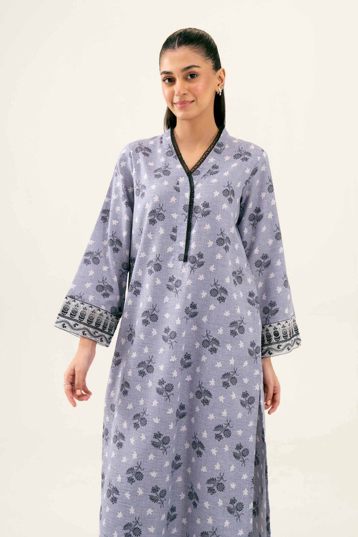 2 Piece Printed Embroidered Lavender Karandi Winter Suit