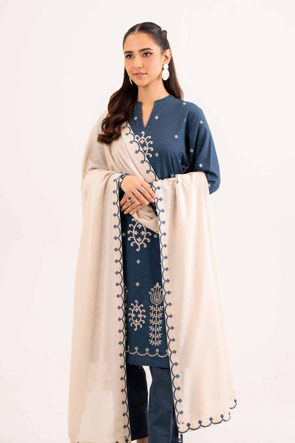 3 Piece Beige & Teal Karandi Suit