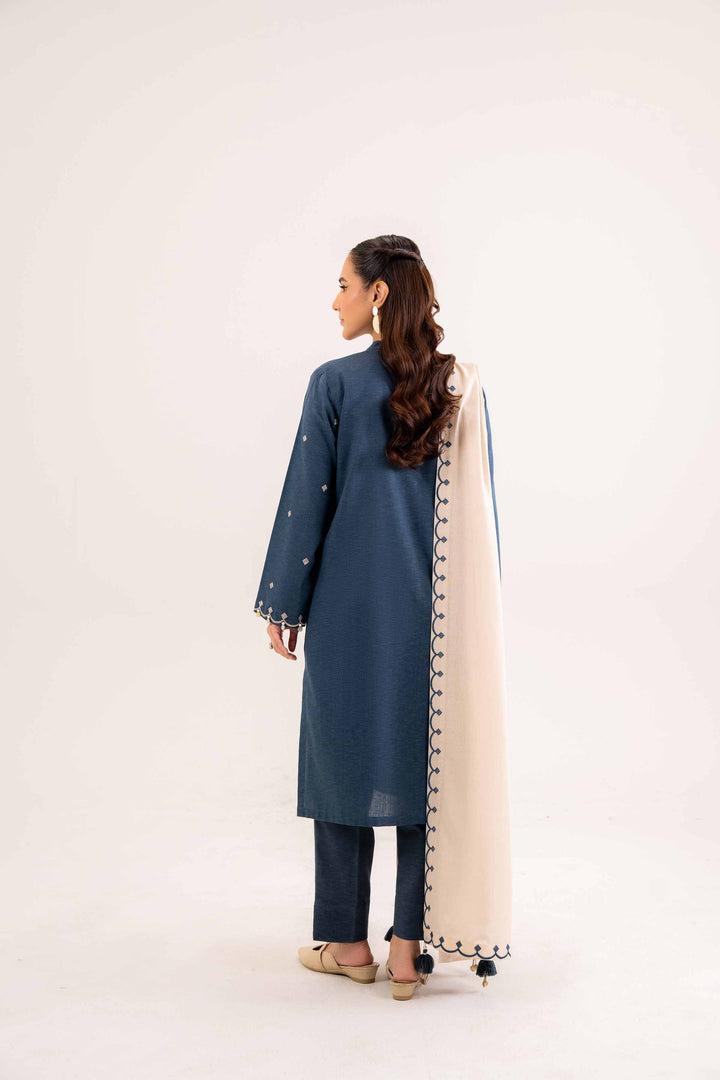 3 Piece Beige & Teal Karandi Suit