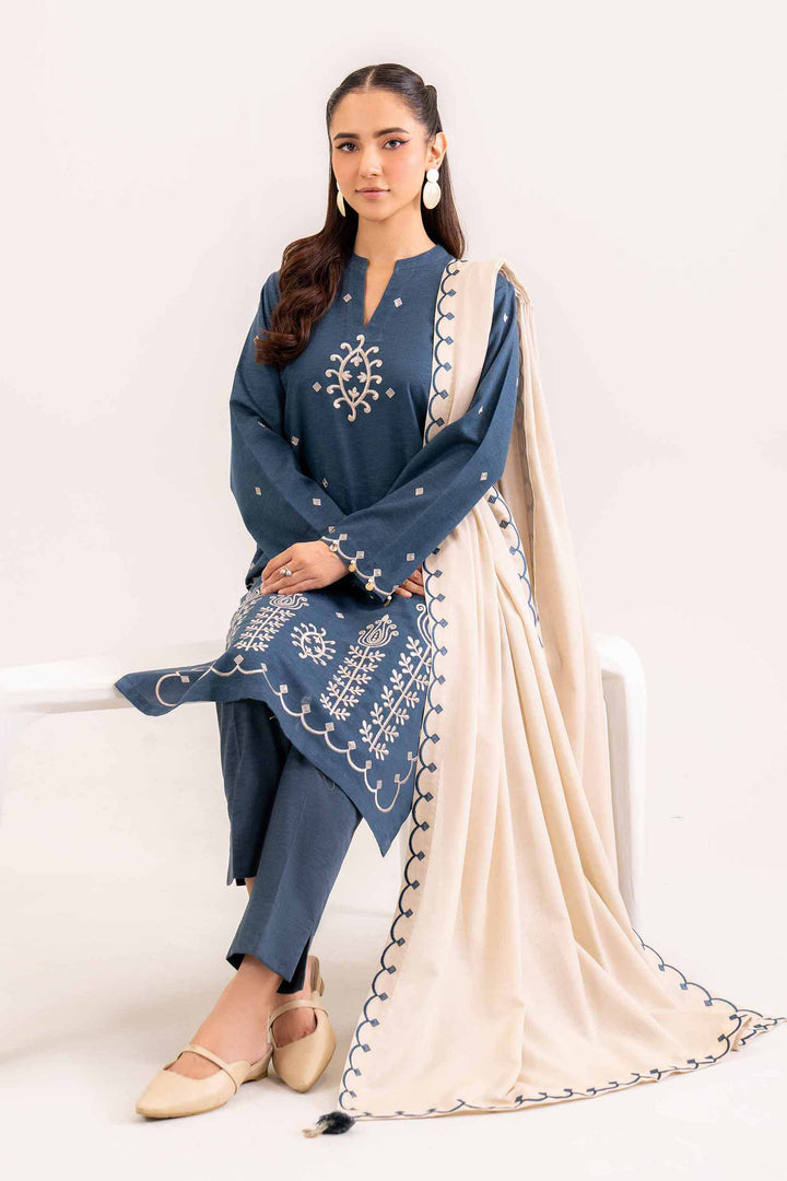 3 Piece Beige & Teal Karandi Suit