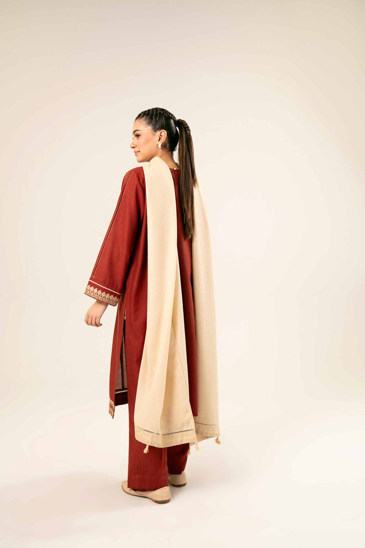 3 Piece Beige & Rust Karandi Suit