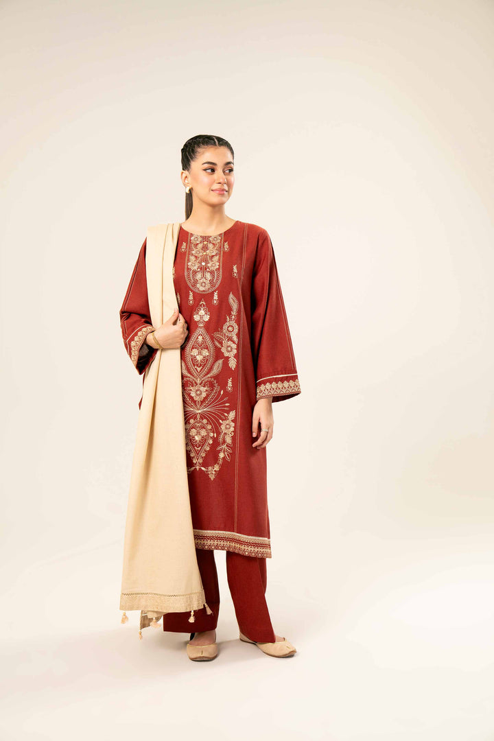 3 Piece Beige & Rust Karandi Suit