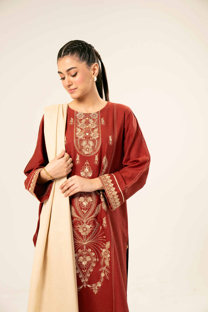 3 Piece Beige & Rust Karandi Suit