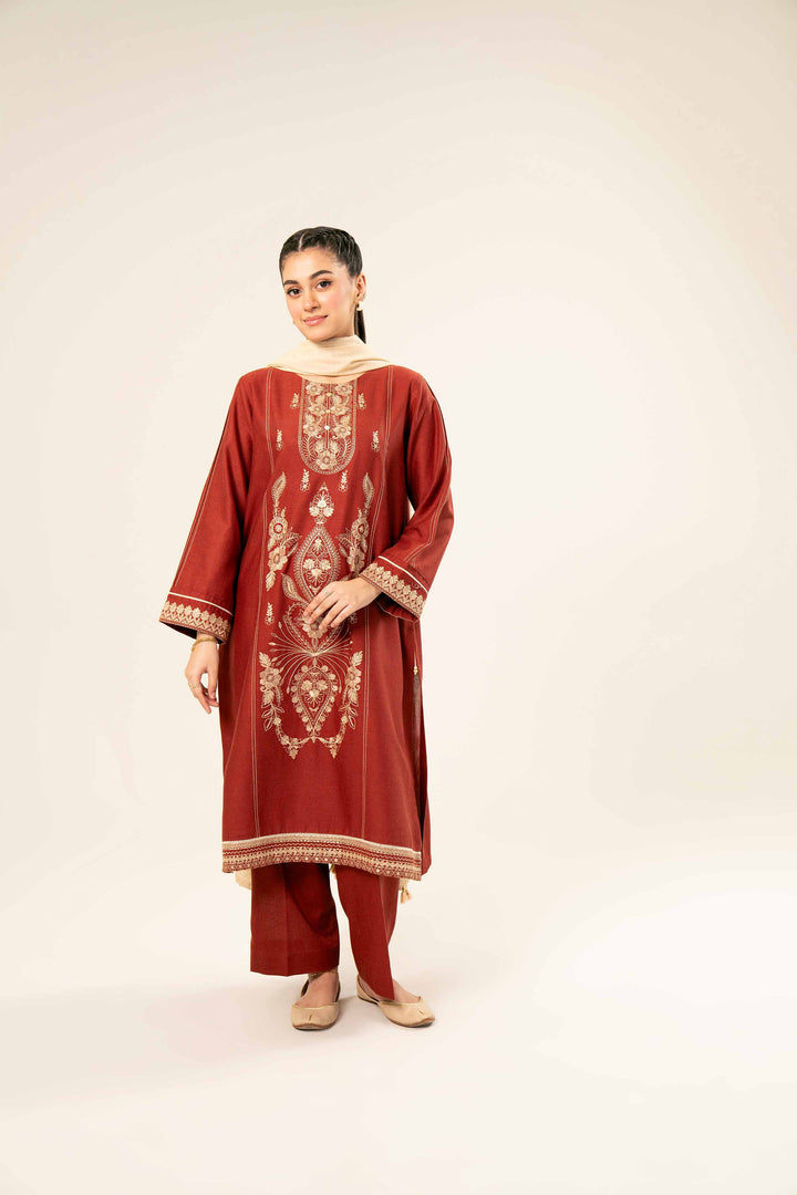 3 Piece Beige & Rust Karandi Suit