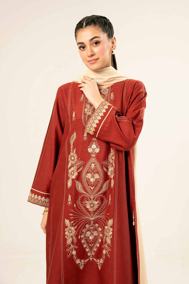 3 Piece Beige & Rust Karandi Suit