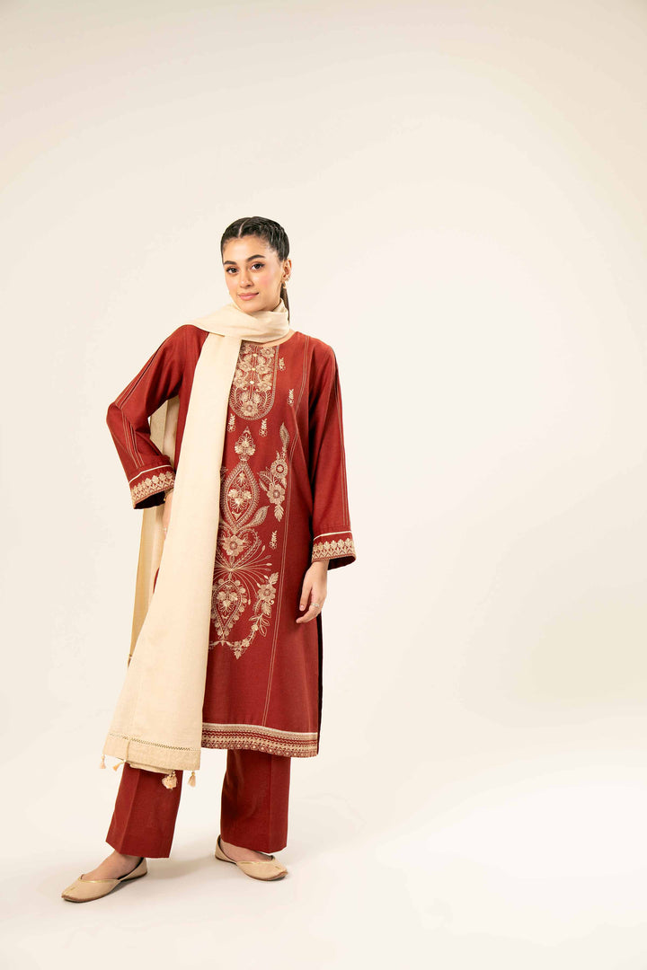 3 Piece Beige & Rust Karandi Suit