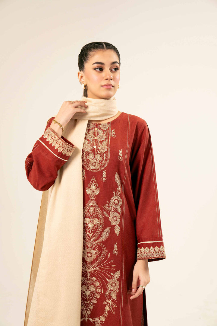 3 Piece Beige & Rust Karandi Suit