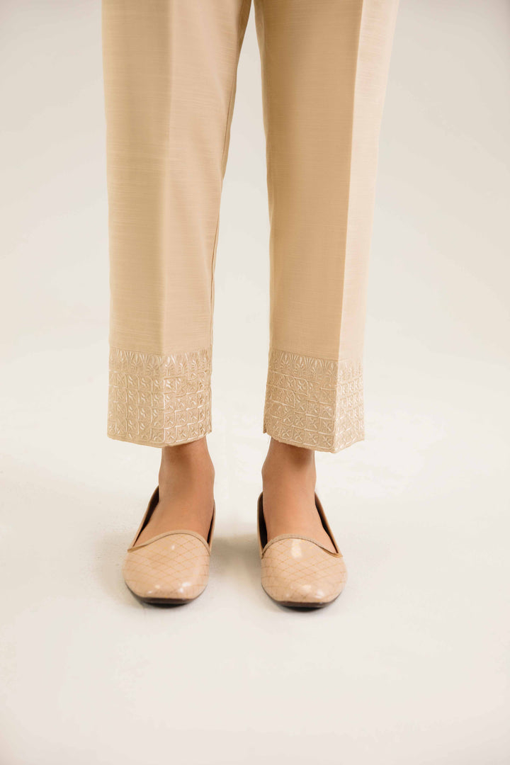 Beige Khaddar Embroidered Winter Trousers