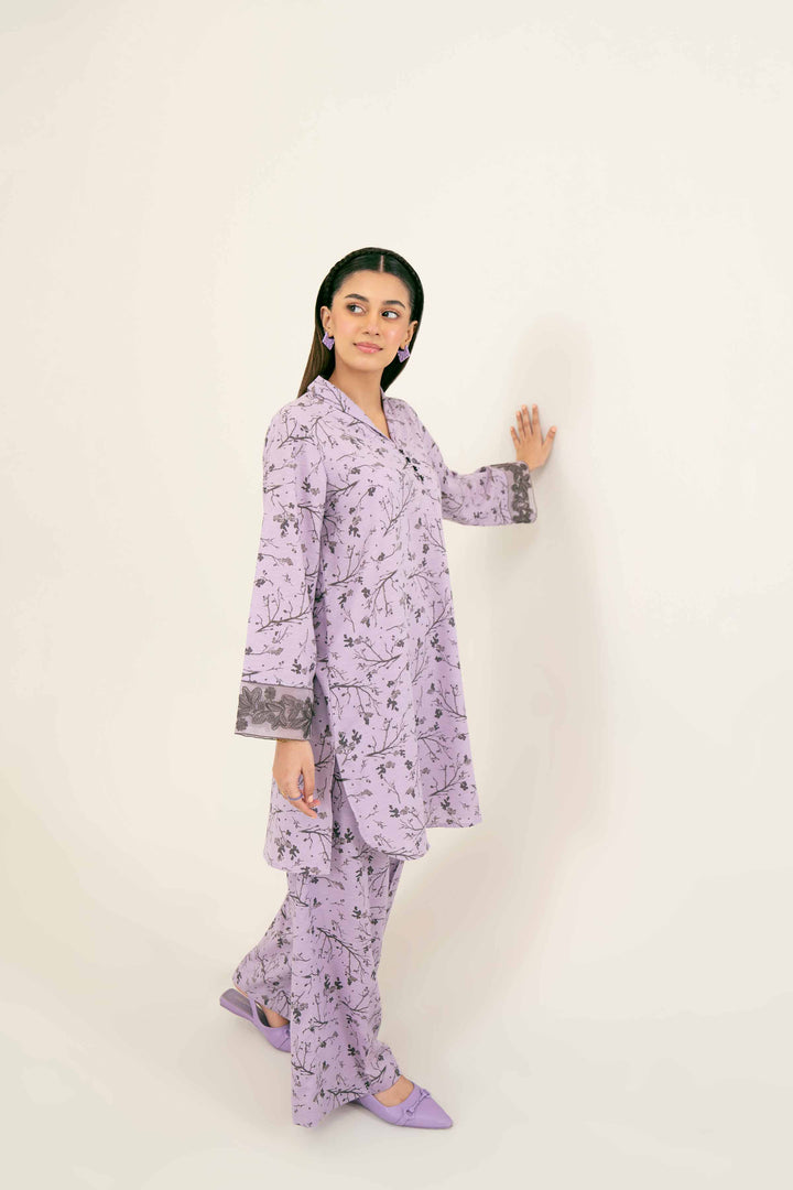 2 Piece Printed Embroidered Mauve Karandi Winter Suit