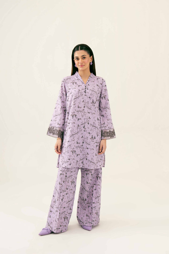 2 Piece Printed Embroidered Mauve Karandi Winter Suit