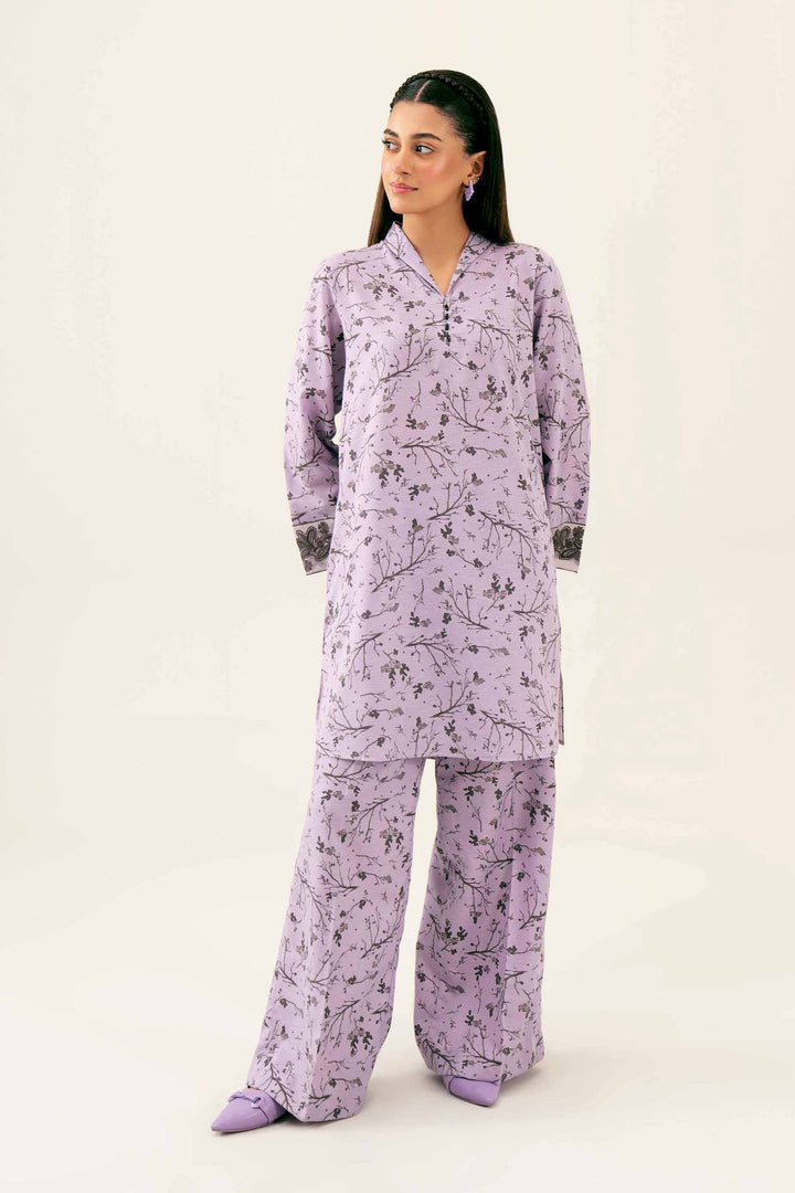 2 Piece Printed Embroidered Mauve Karandi Winter Suit