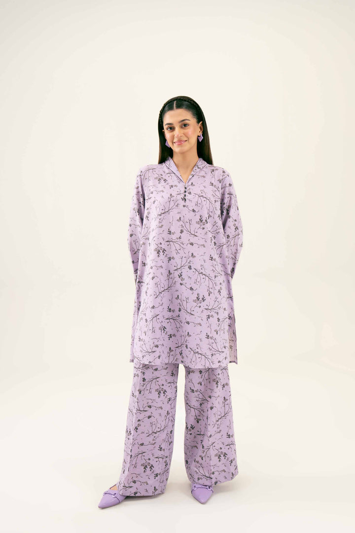 2 Piece Printed Embroidered Mauve Karandi Winter Suit