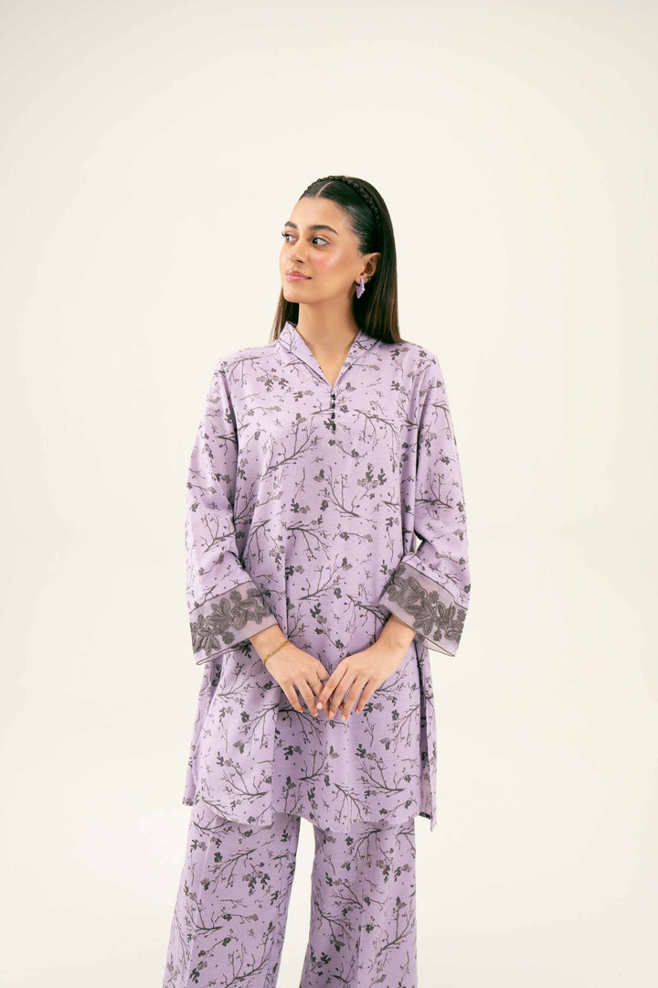 2 Piece Printed Embroidered Mauve Karandi Winter Suit