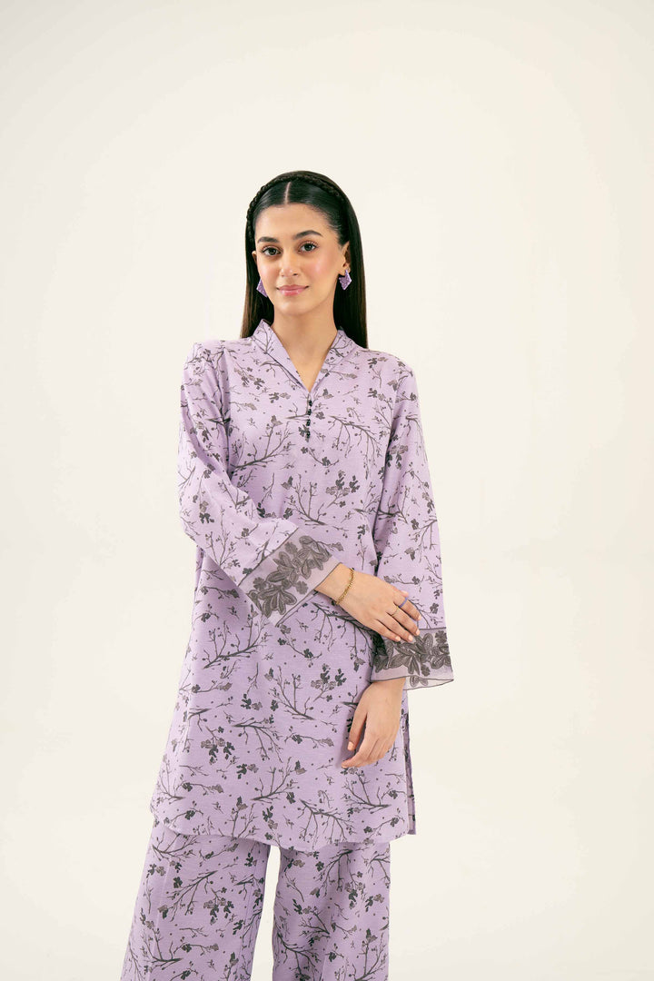 2 Piece Printed Embroidered Mauve Karandi Winter Suit