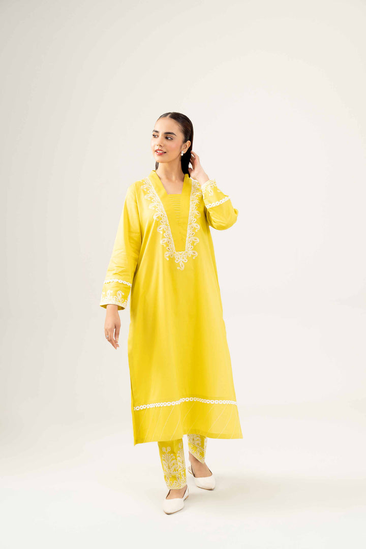 2 Piece Embroidered Winter Dobby Lemon Suit