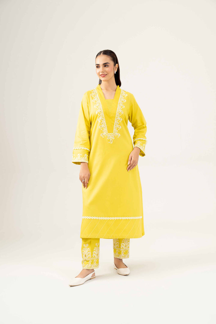 2 Piece Embroidered Winter Dobby Lemon Suit