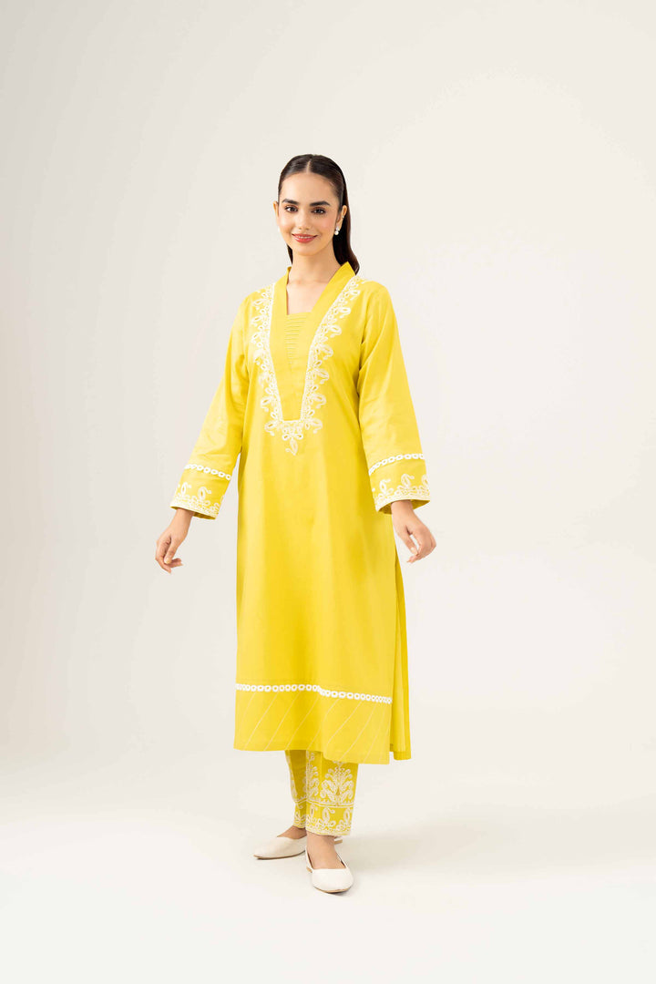 2 Piece Embroidered Winter Dobby Lemon Suit