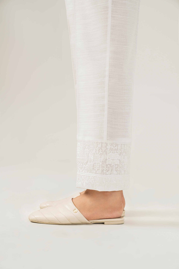 White Khaddar Embroidered Winter Trousers